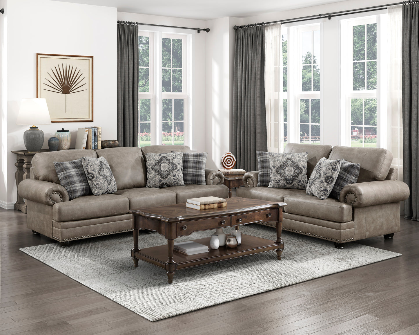 Homelegance Franklin Mushroom Brown Loveseat with Nailhead Trim 9260MS-2