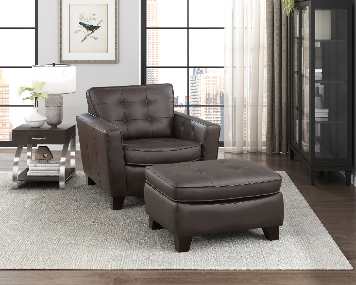 Homelegance Renzo Accent Chair in Brown Leather with Tufted Detail 9266BRW-1