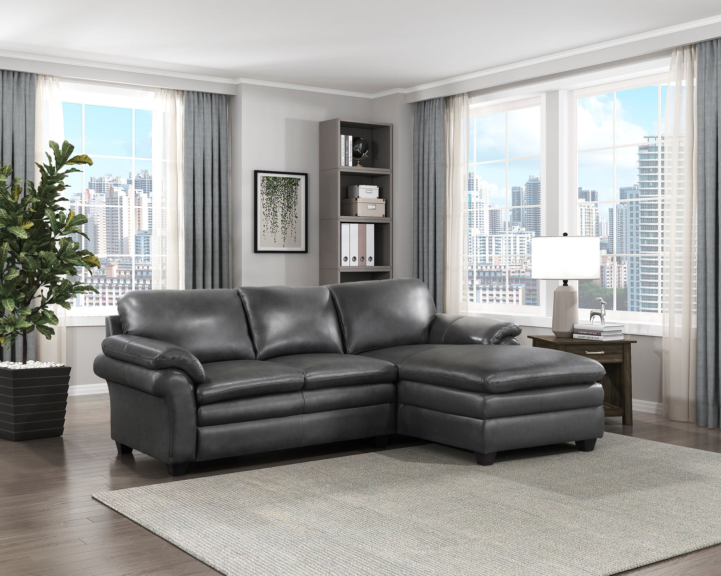 Homelegance Exton Gray Top-Grain Leather Sectional Sofa 9267GY-22LRC