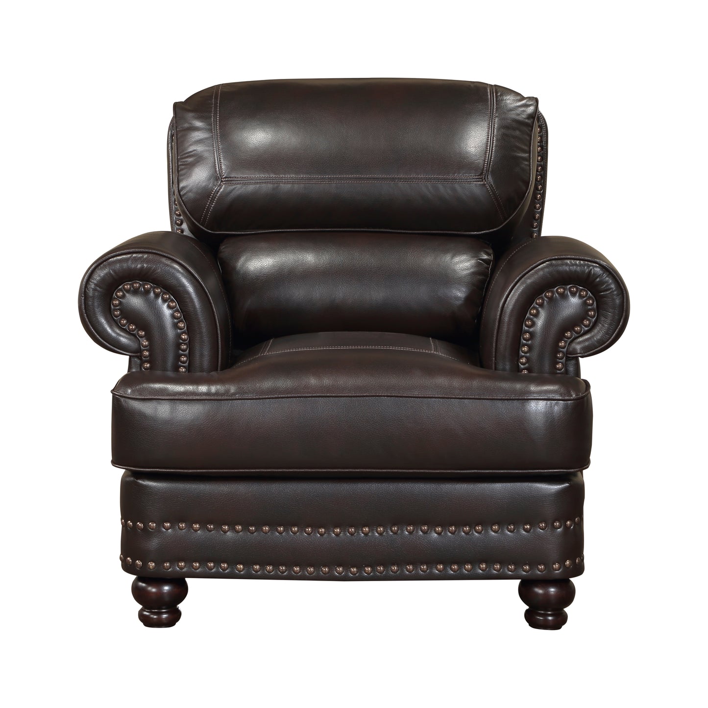 Homelegance Milford Accent Chair in Brown Faux Leather with Nailhead Trim 9268BRW-1