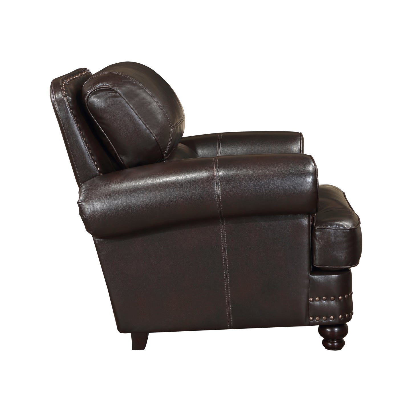 Homelegance Milford Accent Chair in Brown Faux Leather with Nailhead Trim 9268BRW-1