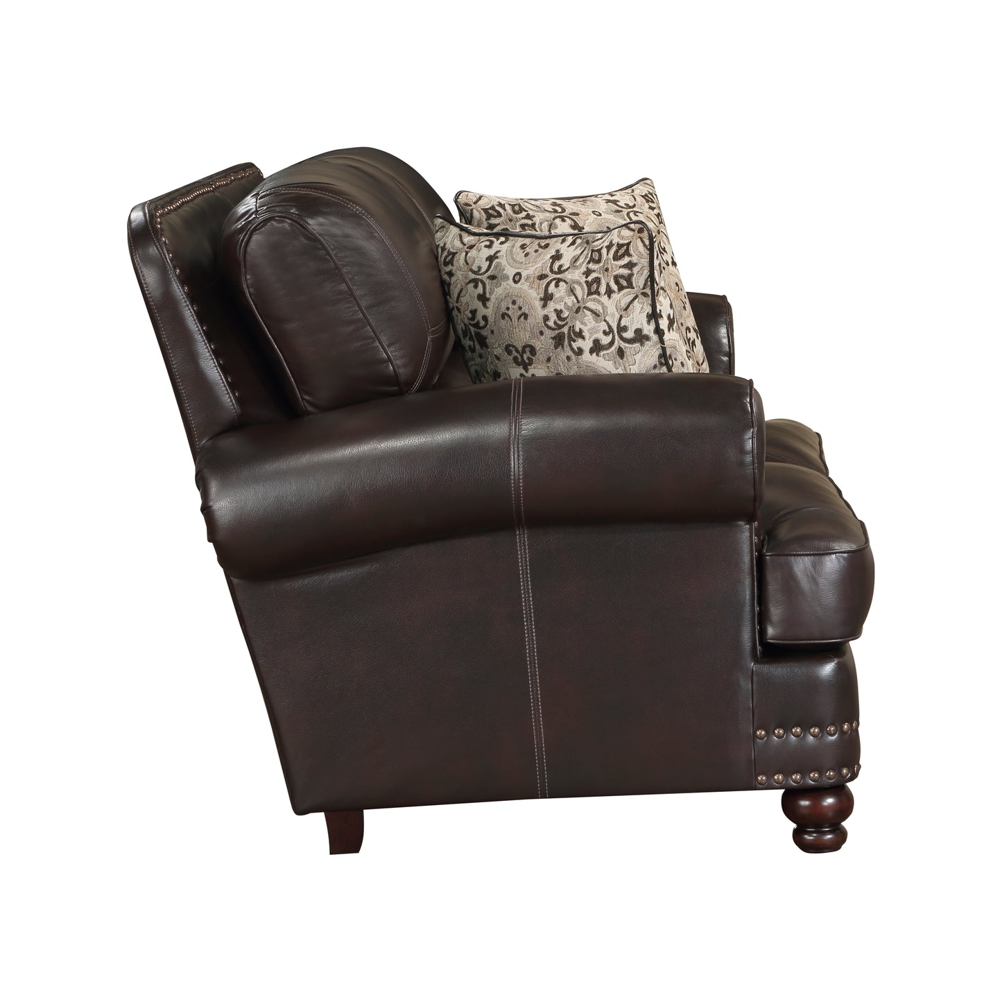 Homelegance Milford Loveseat in Brown Faux Leather with Nailhead Trim 9268BRW-2