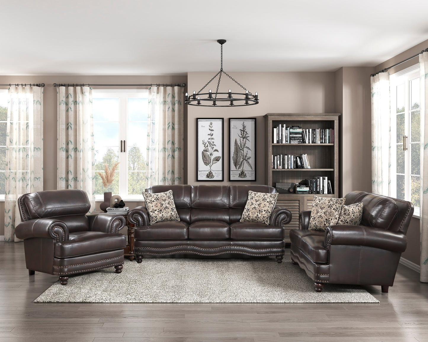 Homelegance Milford Accent Chair in Brown Faux Leather with Nailhead Trim 9268BRW-1