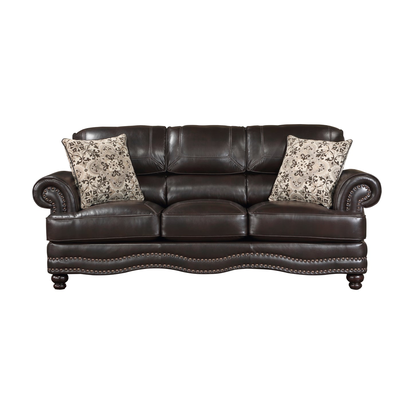 Homelegance Milford Sectional Sofa in Brown Faux Leather with Nailhead Trim 9268BRW-3