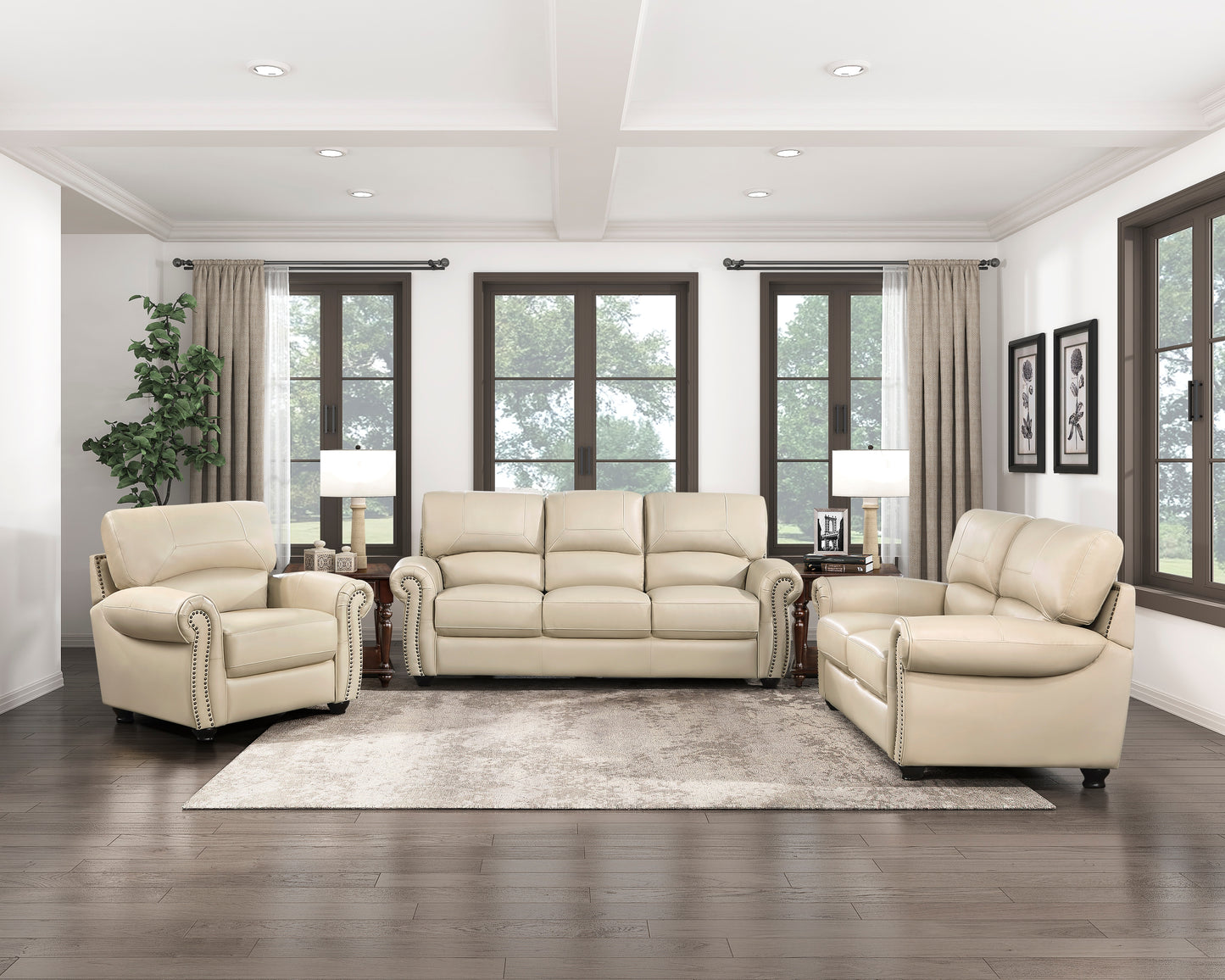 Homelegance Foxborough Loveseat in Cream Top Grain Leather 9269CR-2