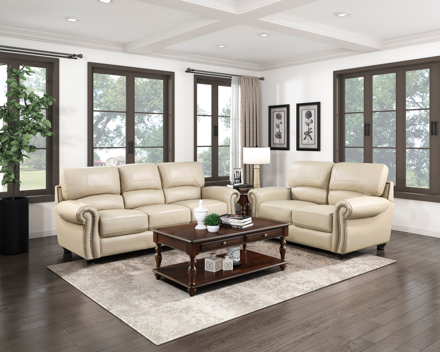 Homelegance Foxborough Loveseat in Cream Top Grain Leather 9269CR-2