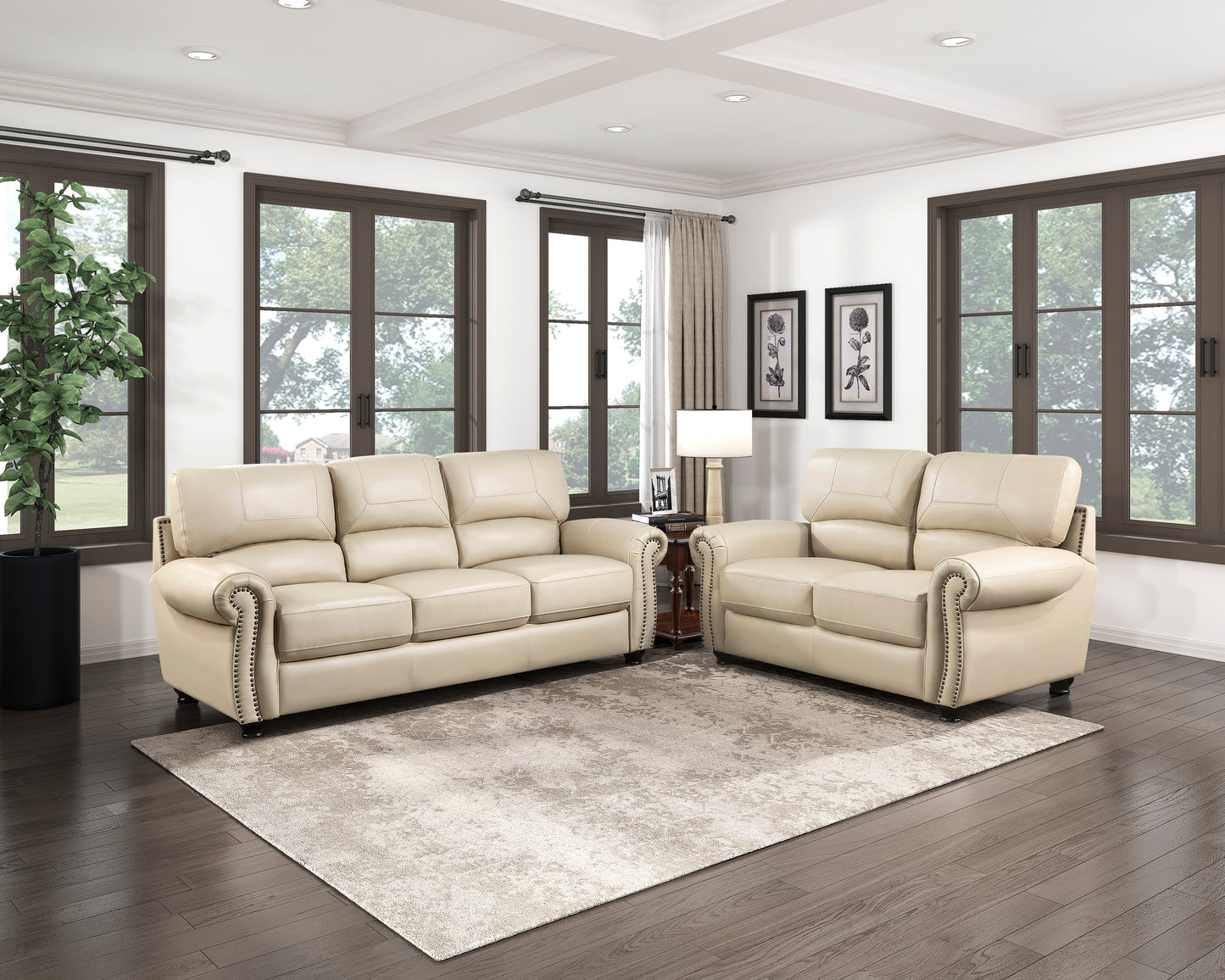 Homelegance Foxborough Loveseat in Cream Top Grain Leather 9269CR-2