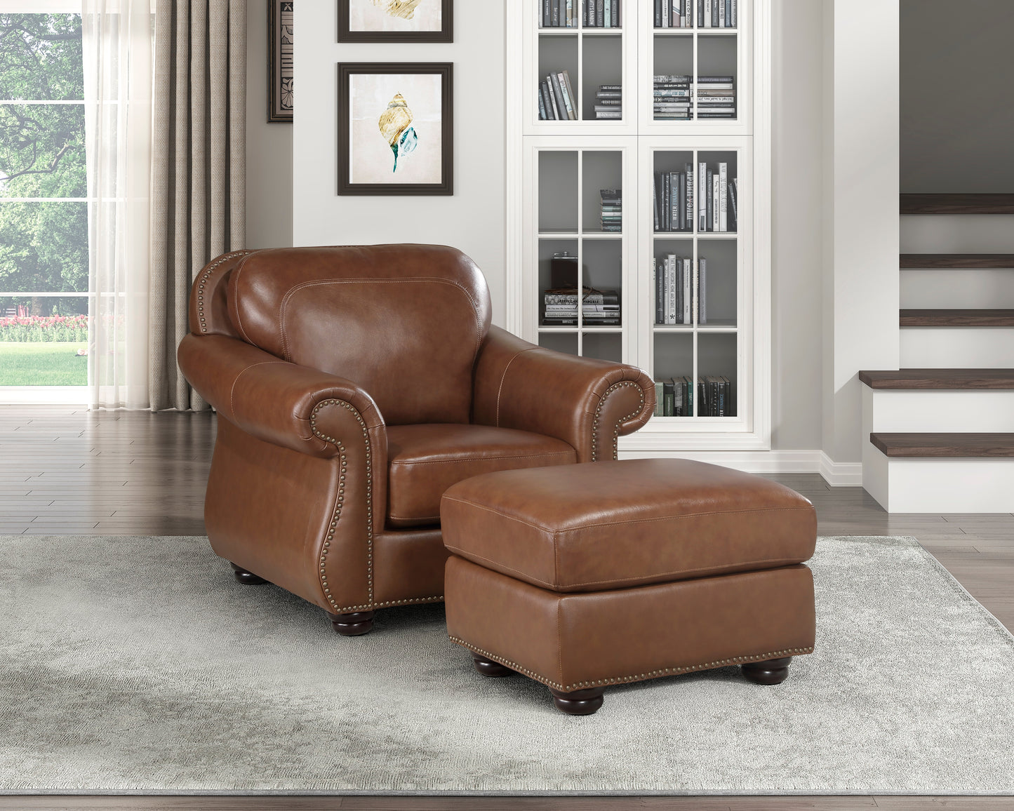 Homelegance Attleboro Accent Chair in Camel Brown Leather 9270BR-1