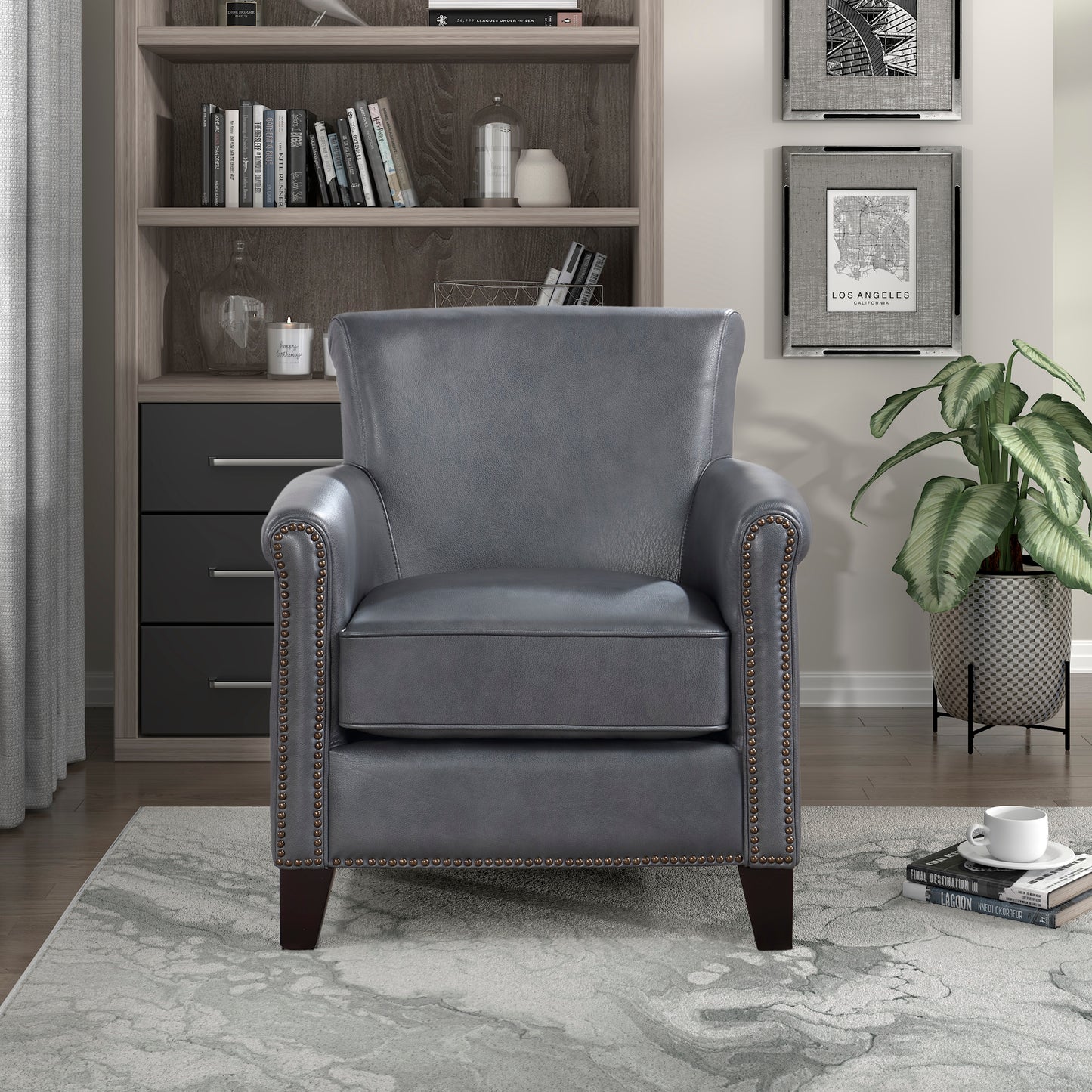 Homelegance Braintree Accent Chair in Burnish Gray Leather 9278BGY-1