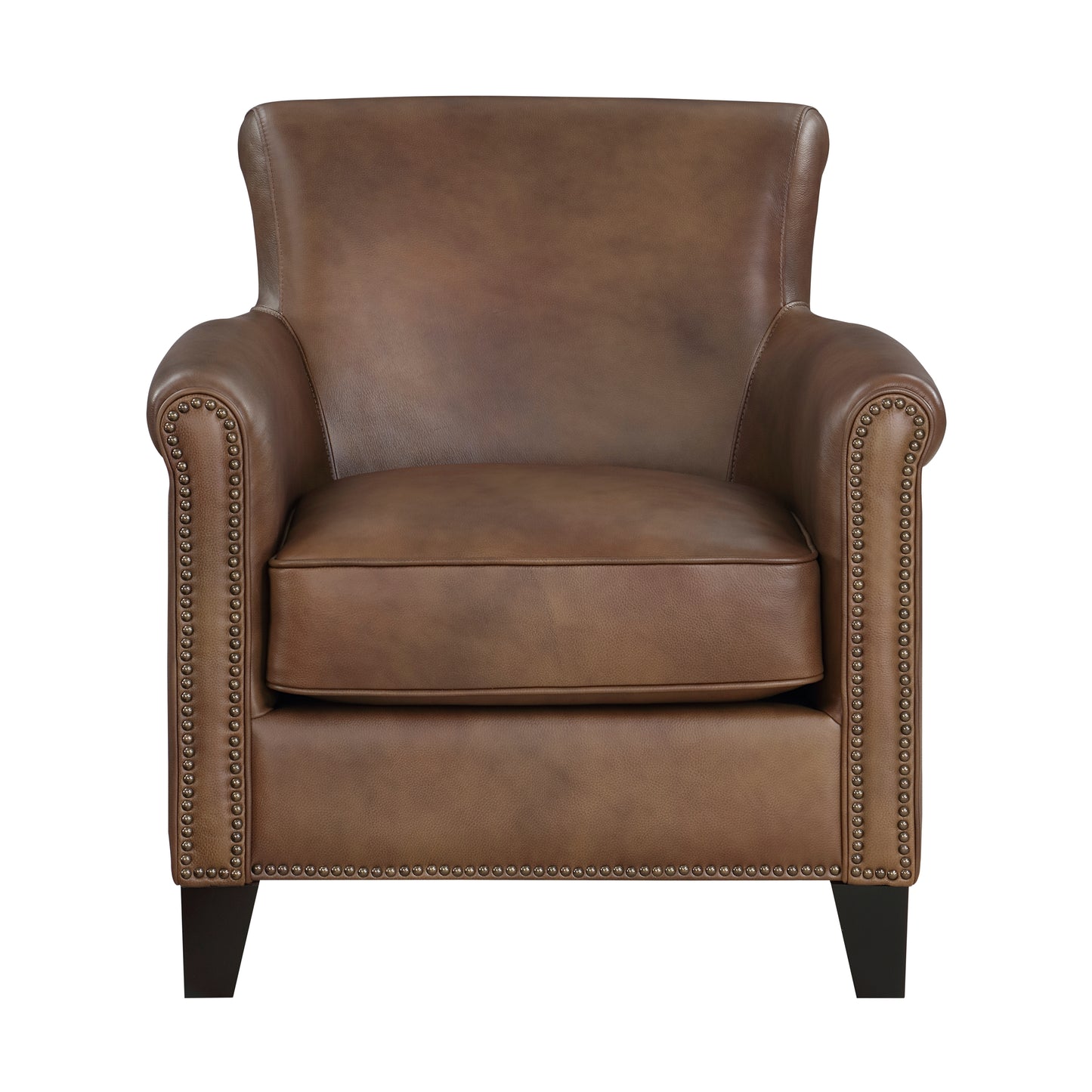 Homelegance Braintree Accent Chair in Brown Leather with Nailhead Trim 9278BRW1