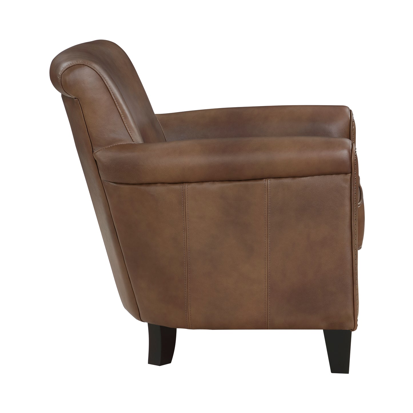 Homelegance Braintree Accent Chair in Brown Leather with Nailhead Trim 9278BRW1