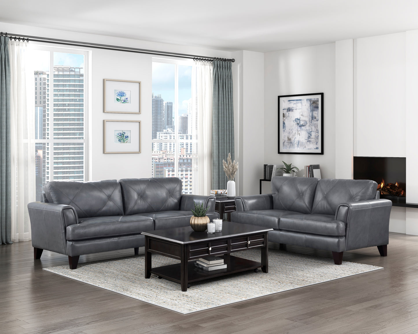 Homelegance Thierry Sectional Sofa in Burnish Gray Leather 9279BGY-3