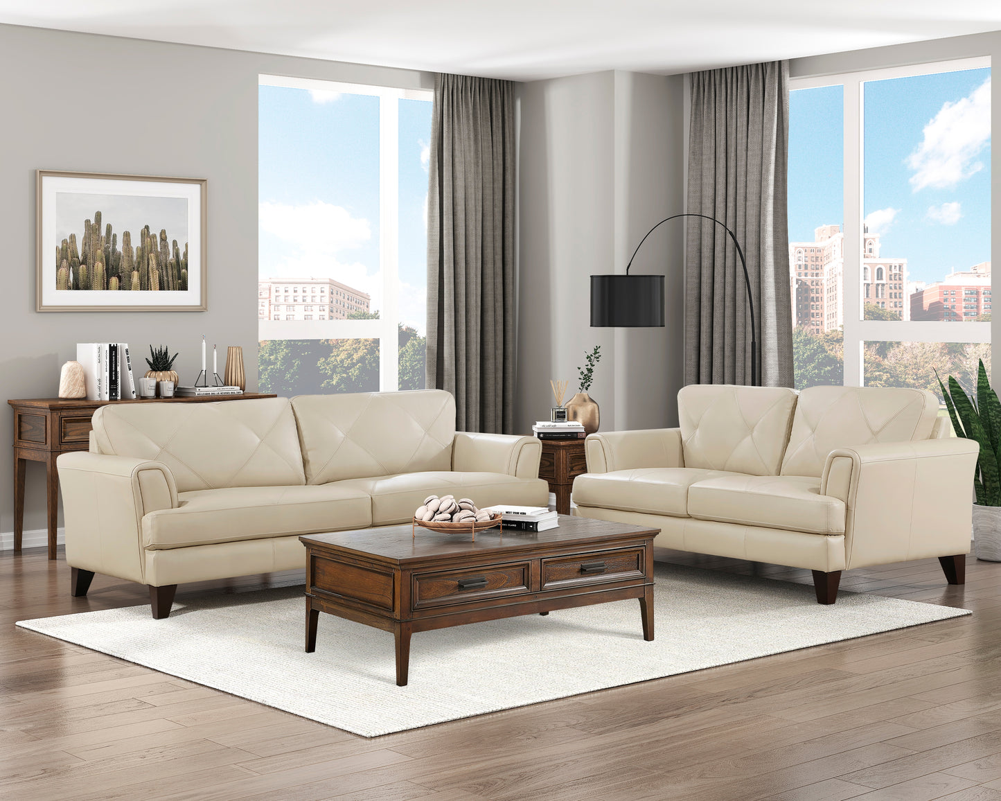 Homelegance Thierry Loveseat in Cream Leather with Tufted Detail 9279CRM-2