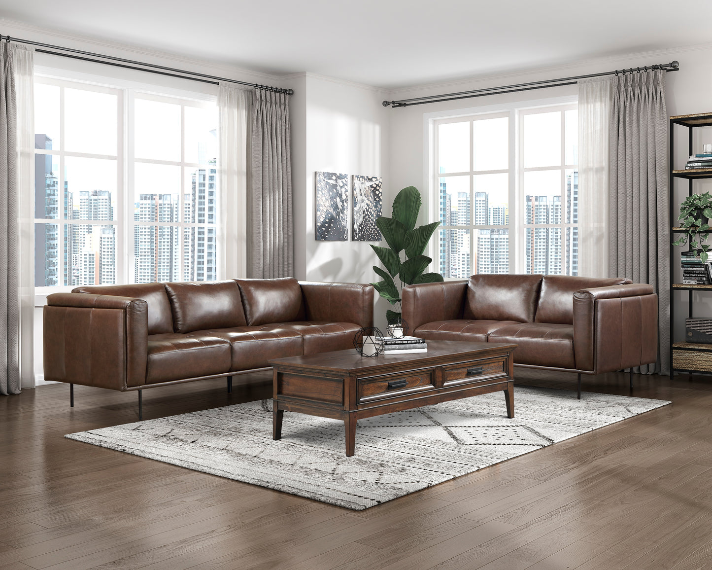 Homelegance Soren Sectional Sofa in Brown Top-Grain Leather 9280BR-3