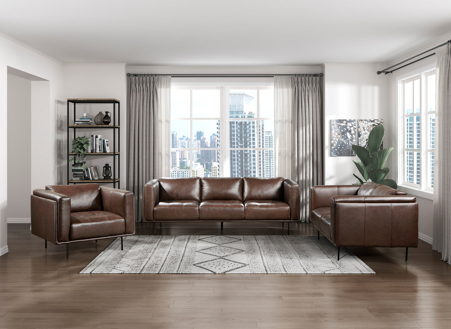 Homelegance Soren Accent Chair in Brown Leather with Tufted Detail 9280BR-1
