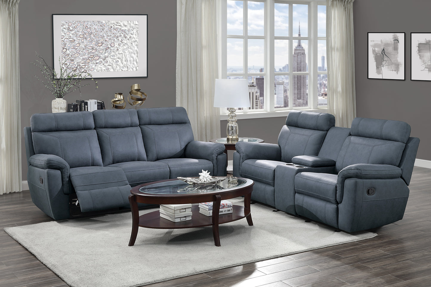 Homelegance Clifton Blue Glider Reclining Loveseat with Center Console 9301BUE-2