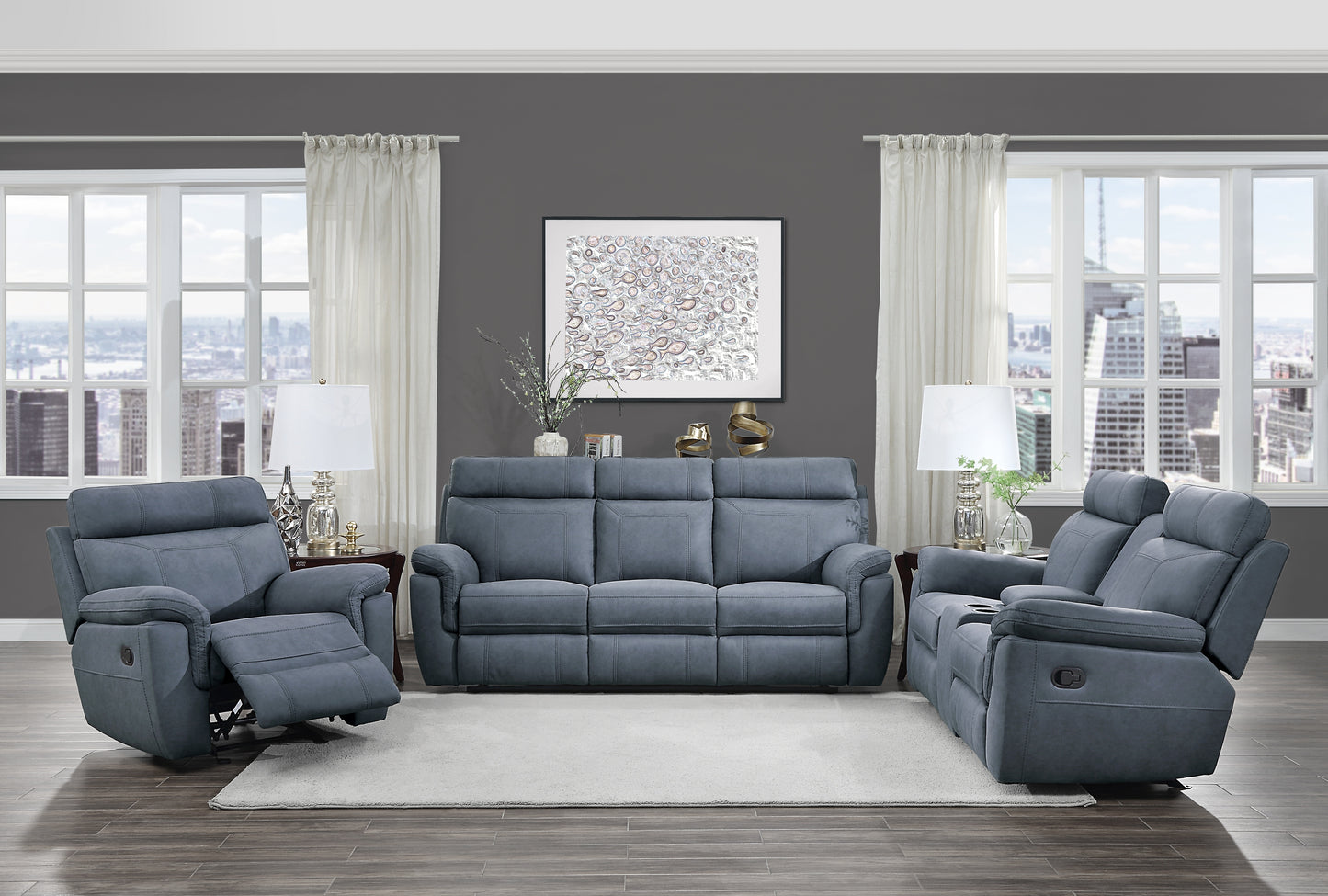Homelegance Clifton Glider Recliner Chair in Polished Microfiber Blue 9301BUE-1