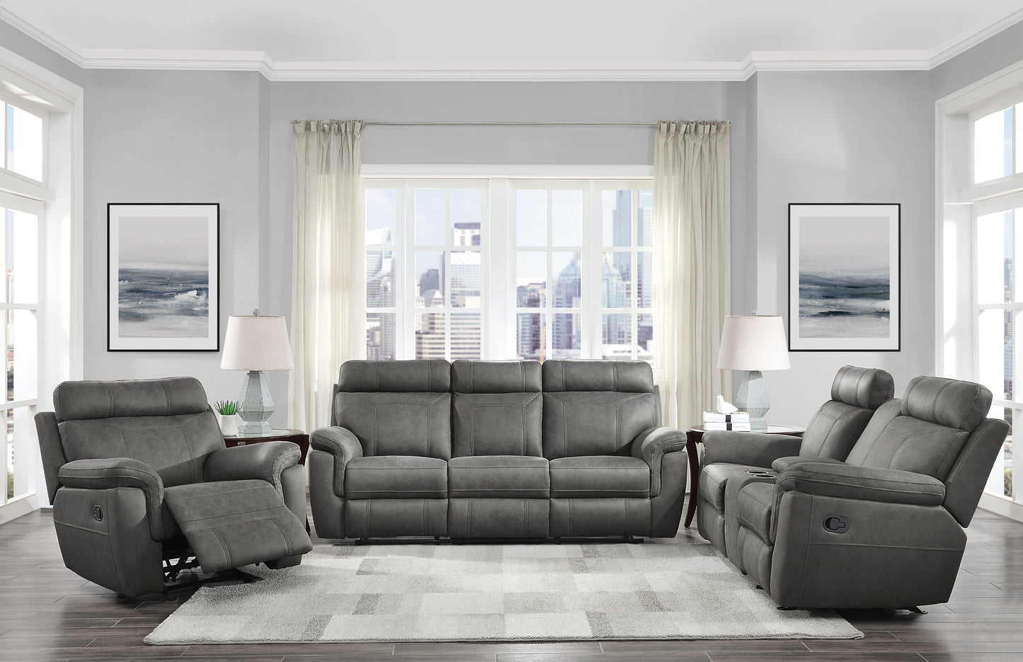 Homelegance Clifton Glider Recliner Chair in Pewter Polished Microfiber 9301GRY-1