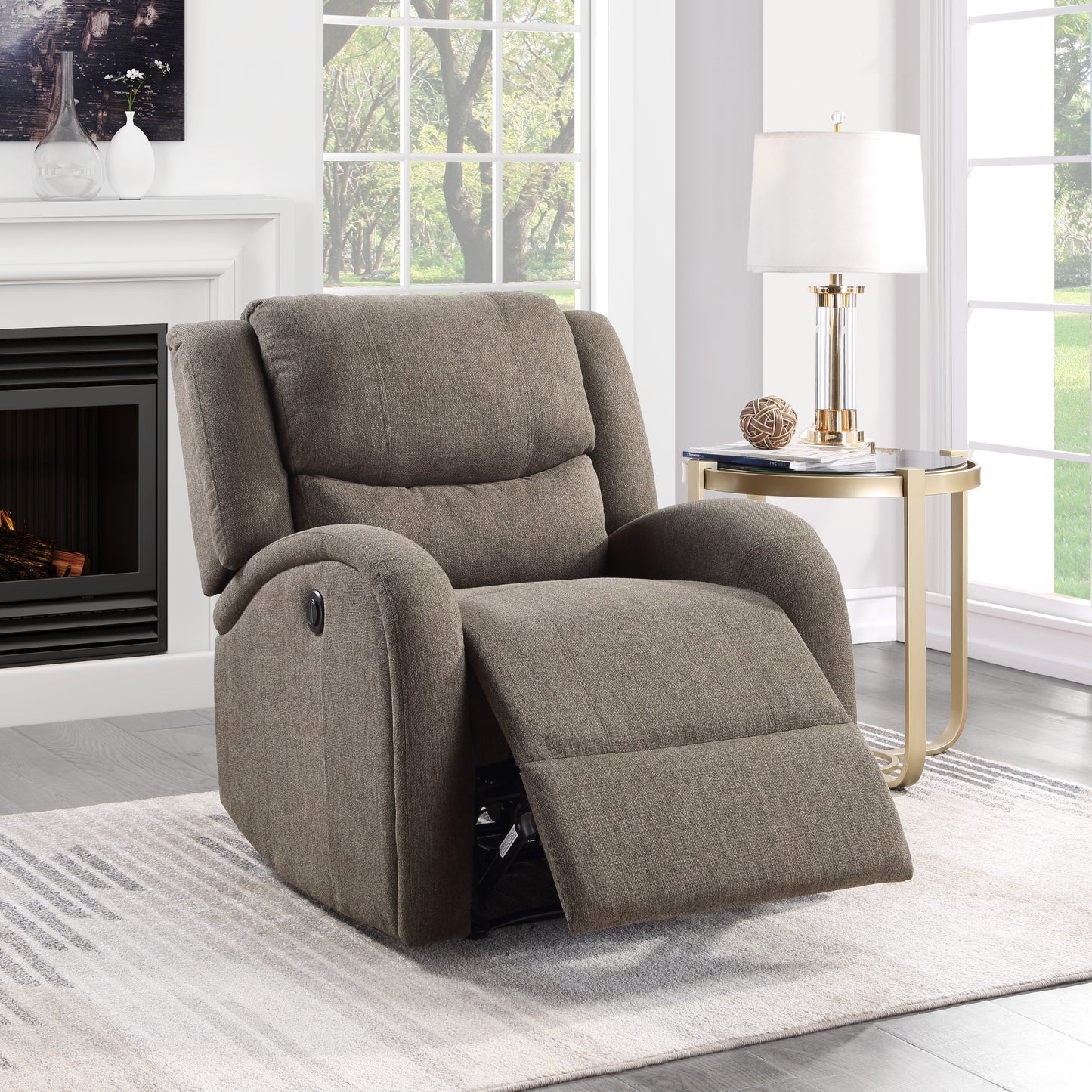 Homelegance Foxcroft Reclining Chair Power Recliner in Brown Chenille 9316BR-1PW