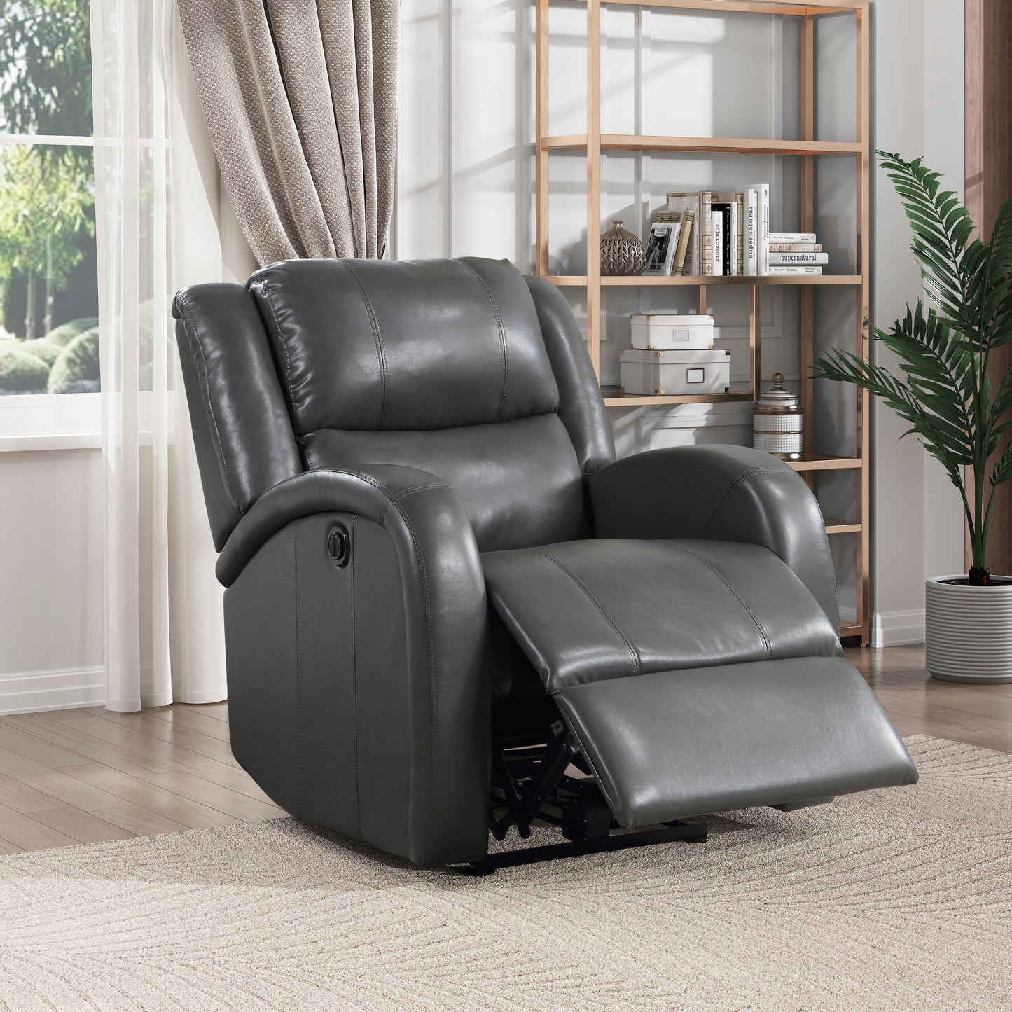 Homelegance Foxcroft Reclining Chair Power Recliner in Gray Faux Leather 9316PUGY-1PW