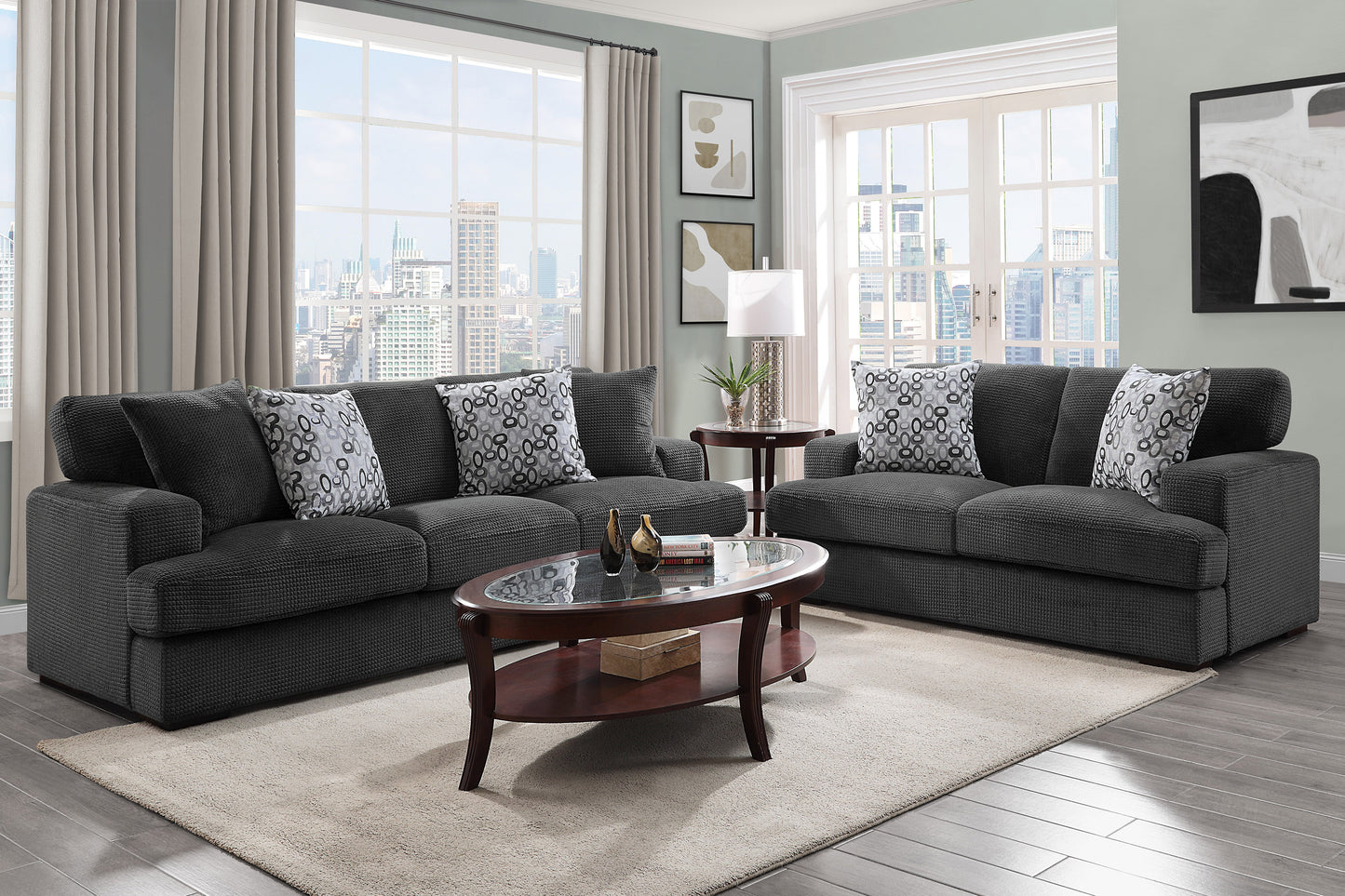 Homelegance Rivermeade Loveseat Gray Textured Microfiber 9318CBN-2