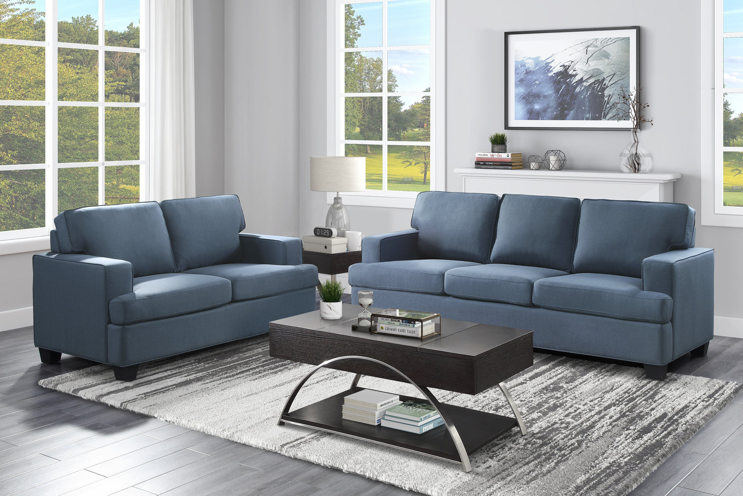 Homelegance Elmont Loveseat in Textured Blue Fabric 9327BU-2