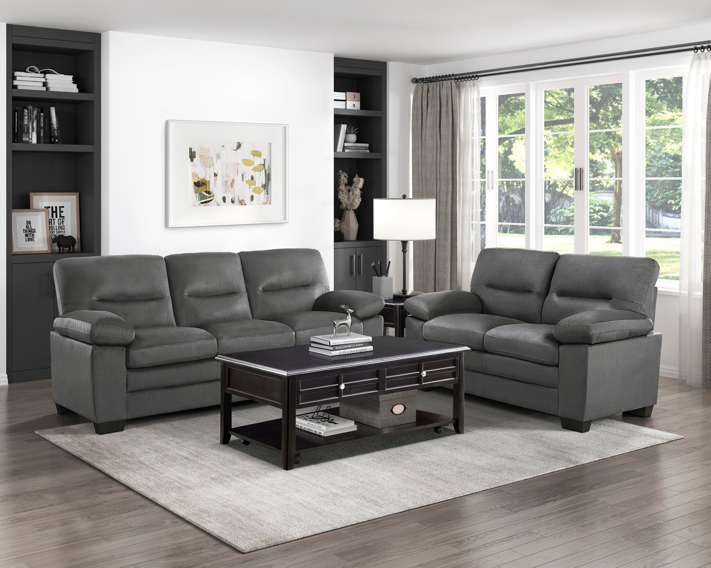 Homelegance Keighly Loveseat in Dark Gray Textured Fabric 9328DG-2