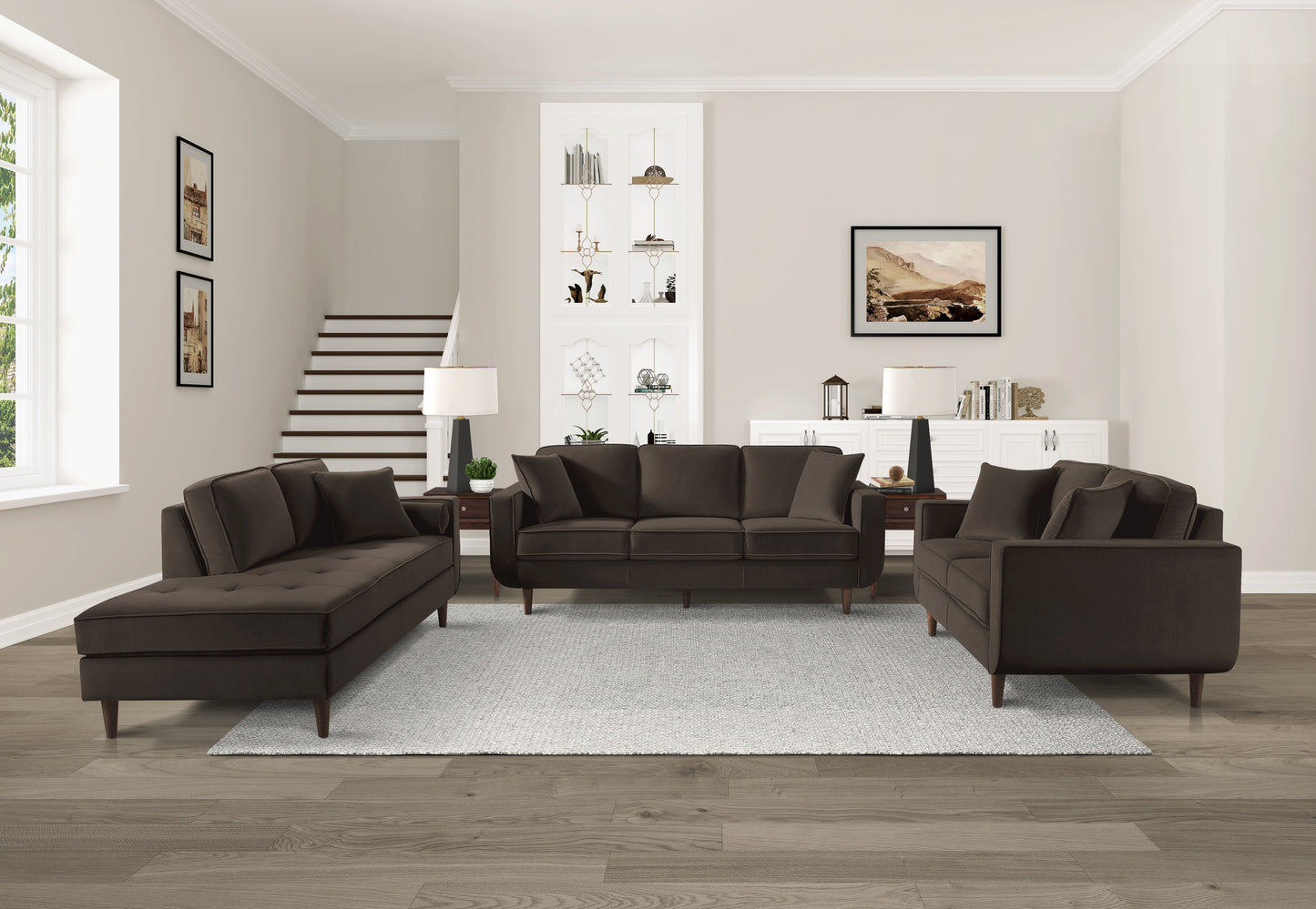 Homelegance Rand Chocolate Velvet Chaise with Matching Pillows 9329CH-5