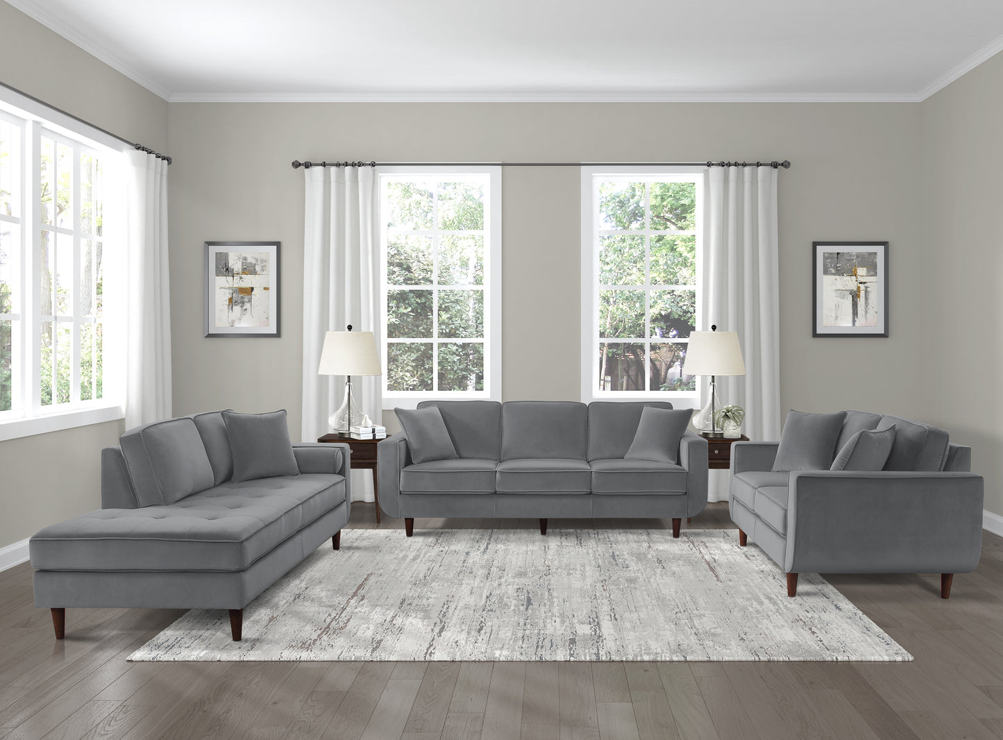 Homelegance Rand Gray Velvet Chaise with Matching Pillows 9329GY-5