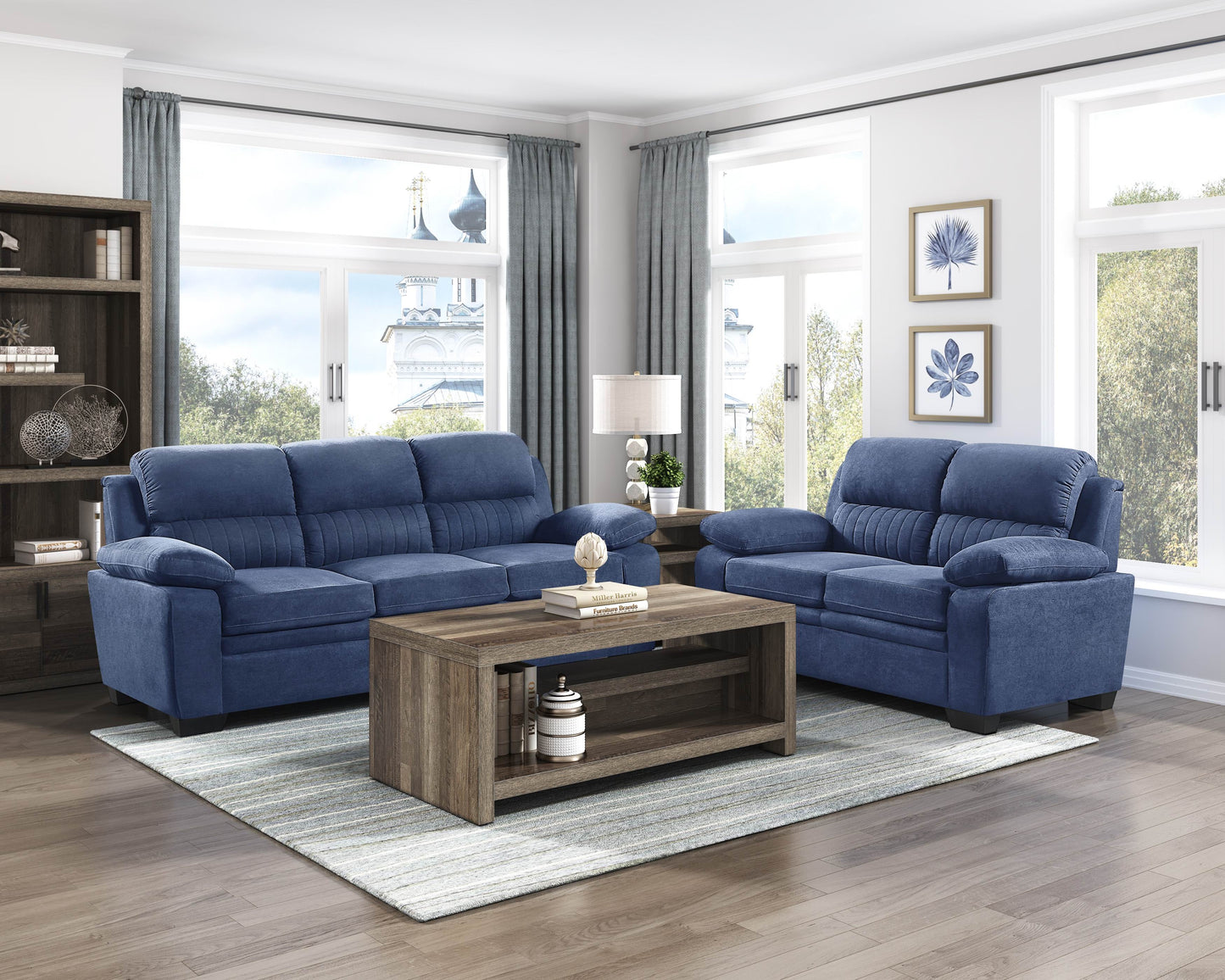 Homelegance Holleman Sectional Sofa in Blue Textured Fabric 9333BU-3
