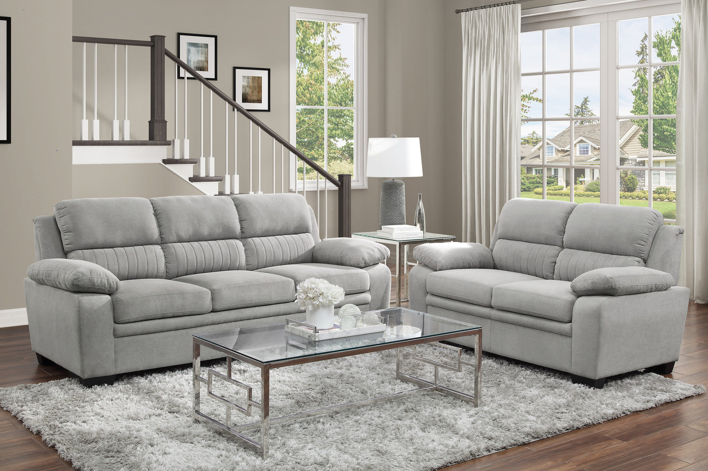 Homelegance Holleman Gray Loveseat Textured Fabric Upholstery 9333GY-2