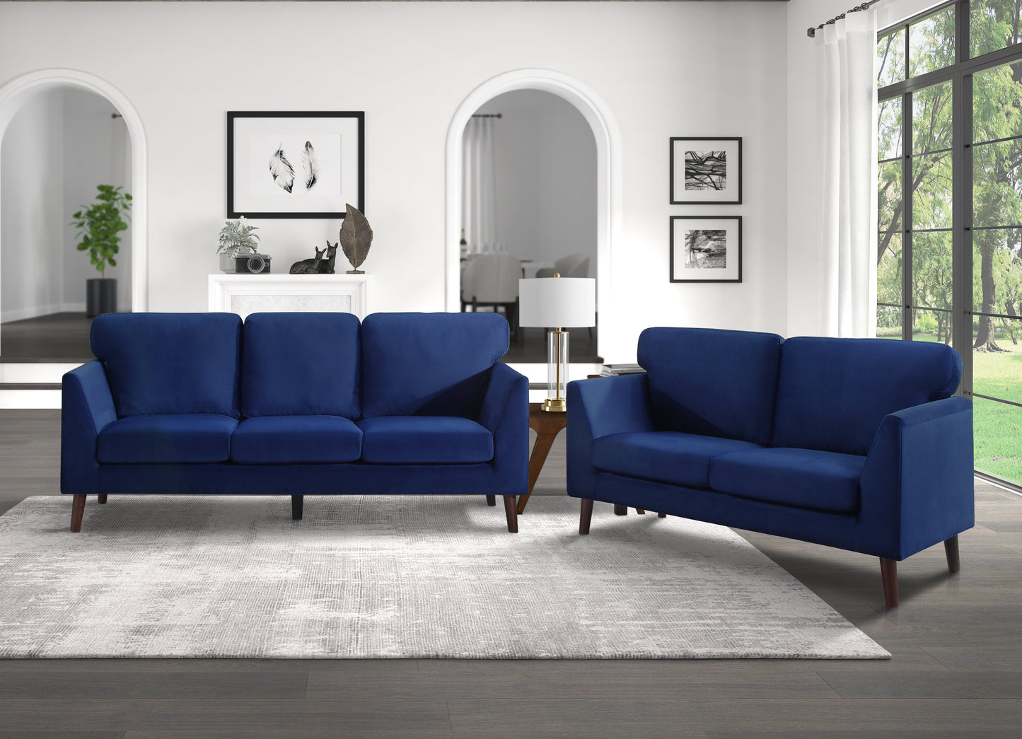Homelegance Tolley Sectional Sofa Blue Velvet with Dark Brown Legs 9338BU-3