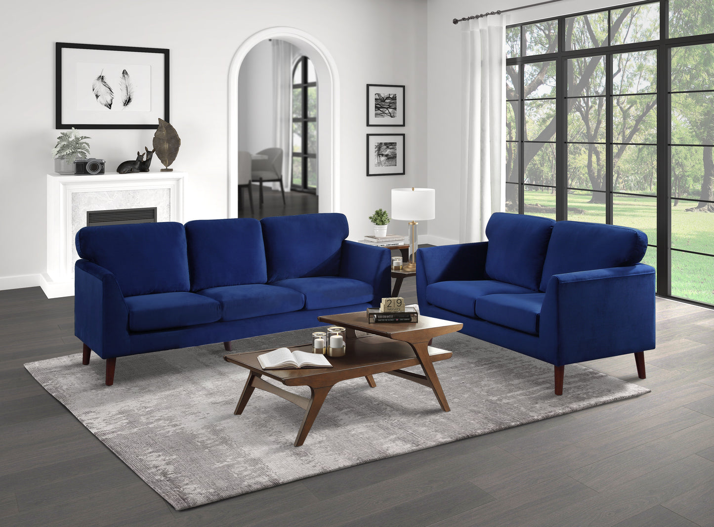 Homelegance Tolley Sectional Sofa Blue Velvet with Dark Brown Legs 9338BU-3