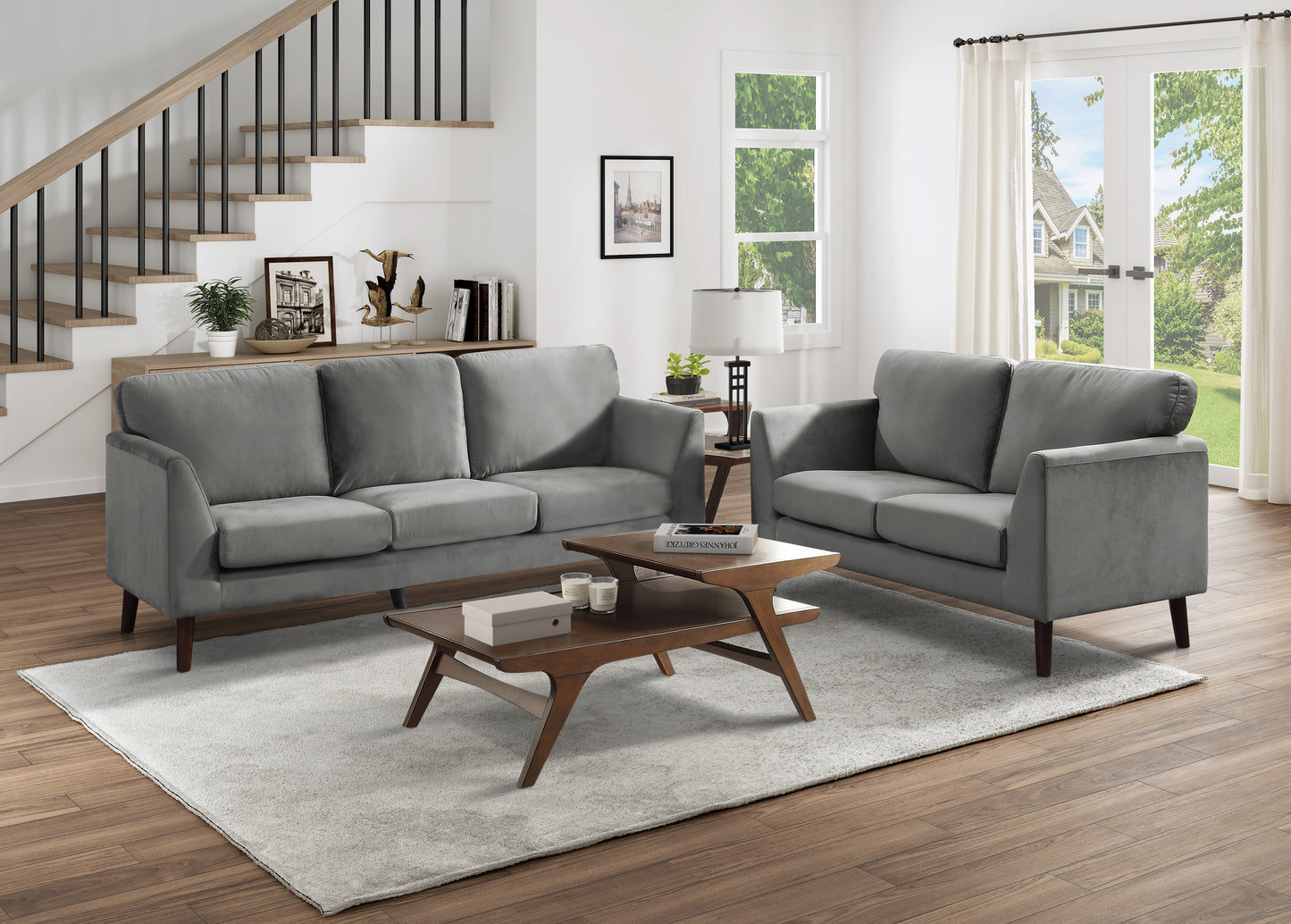 Homelegance Tolley Loveseat in Gray Velvet with Reversible Cushions 9338GY-2
