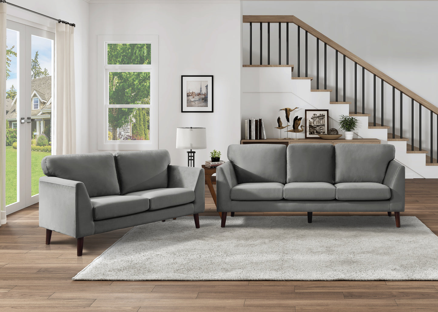 Homelegance Tolley Loveseat in Gray Velvet with Reversible Cushions 9338GY-2