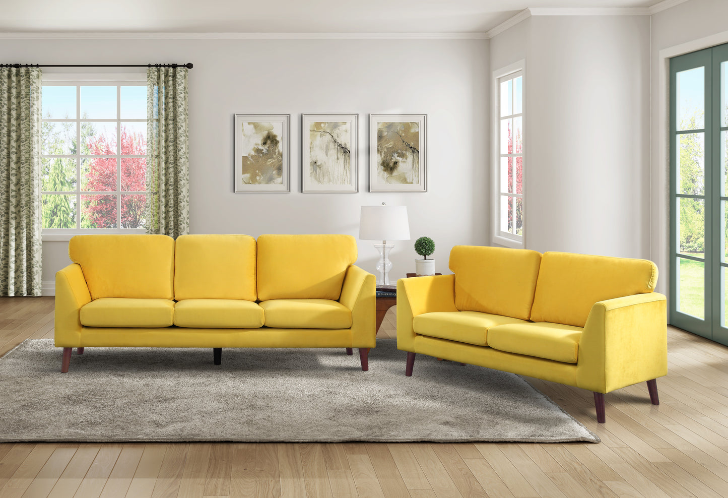 Homelegance Tolley Sectional Sofa in Vibrant Yellow Velvet 9338YW-3