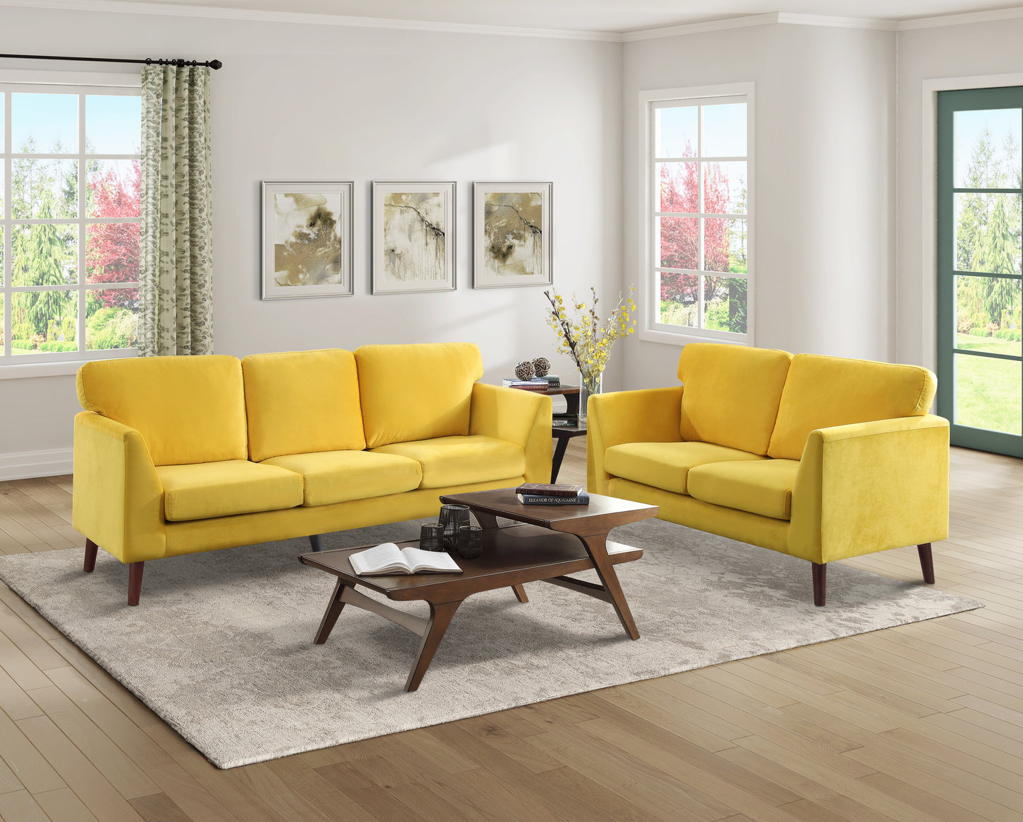 Homelegance Tolley Sectional Sofa in Vibrant Yellow Velvet 9338YW-3