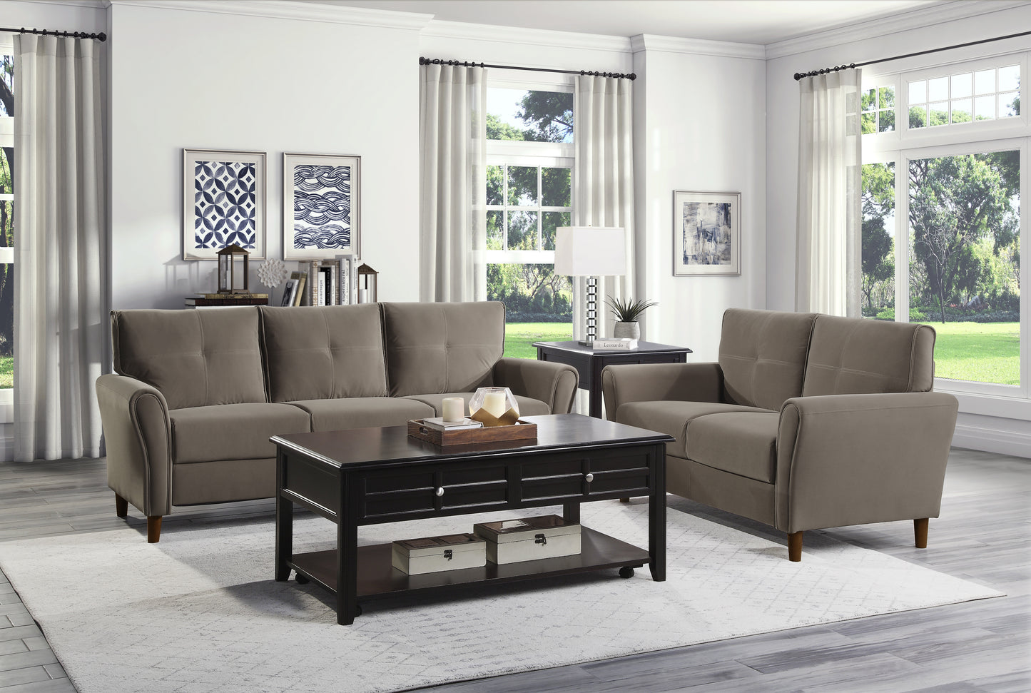 Homelegance Dunleith Loveseat in Brown Velvet with Tufted Detail 9348BRW-2