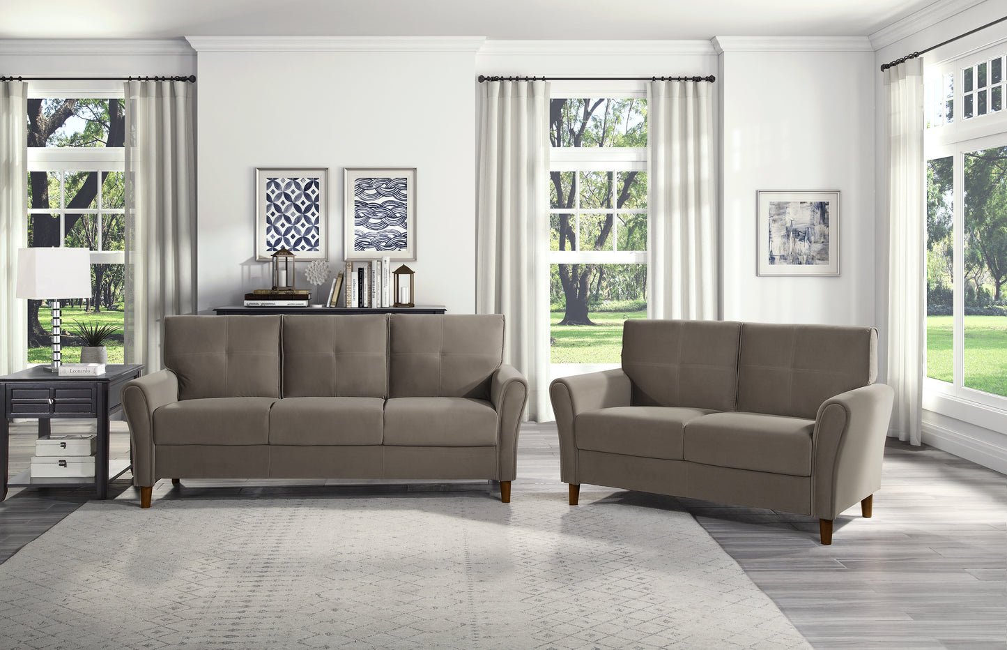 Homelegance Dunleith Loveseat in Brown Velvet with Tufted Detail 9348BRW-2