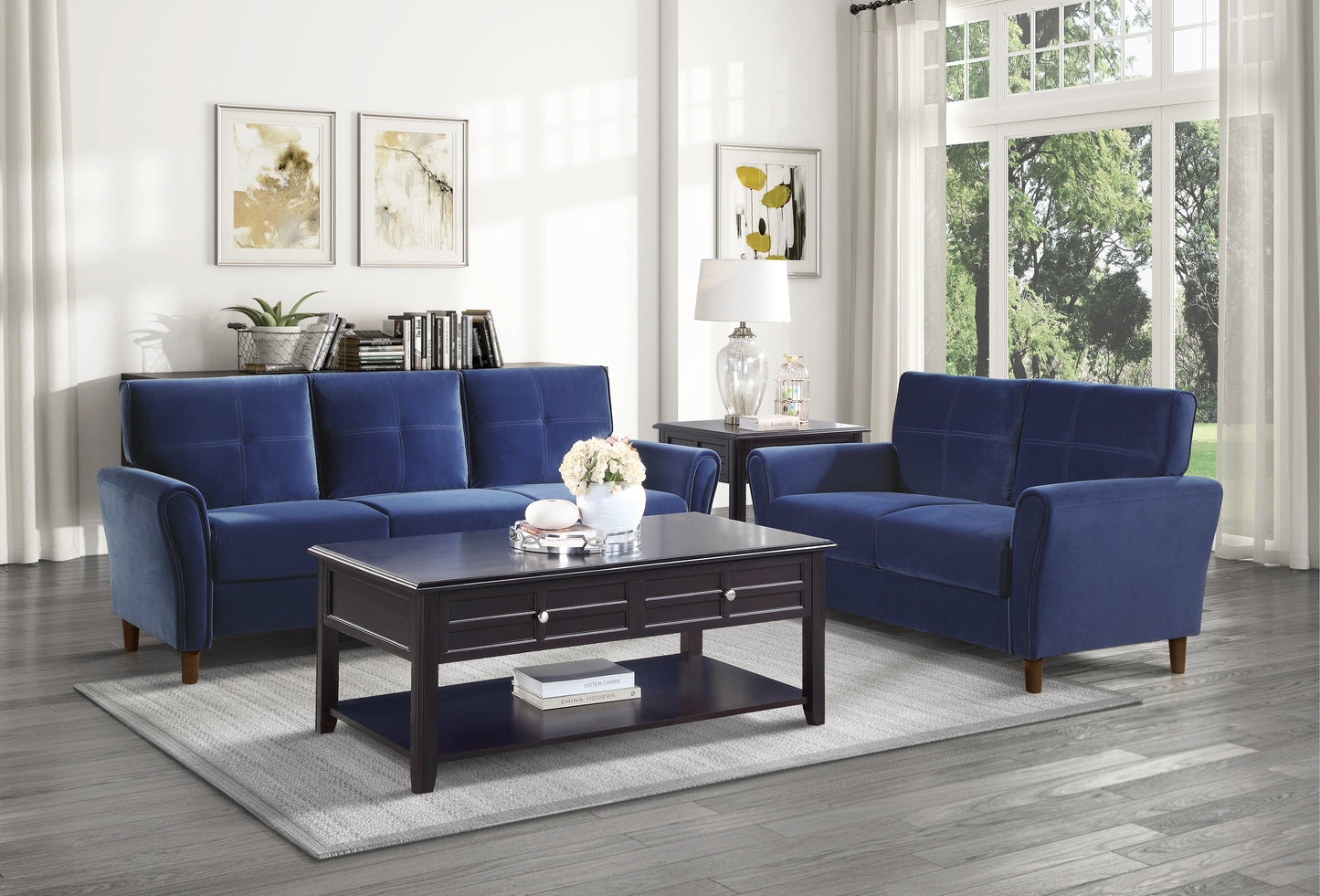 Homelegance Dunleith Loveseat in Blue Velvet with Tufted Detail 9348BUE-2