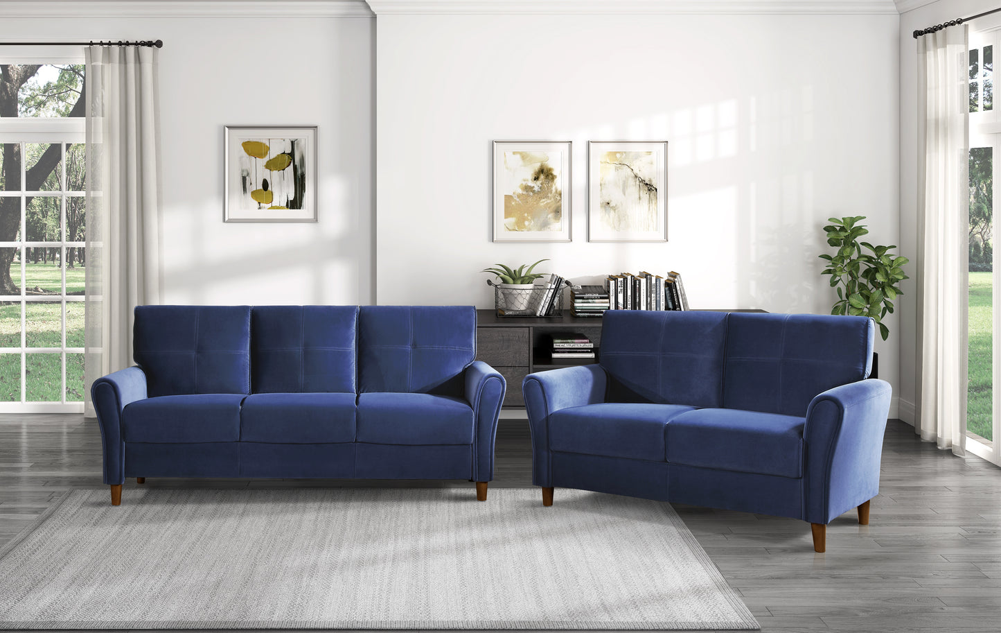 Homelegance Dunleith Loveseat in Blue Velvet with Tufted Detail 9348BUE-2