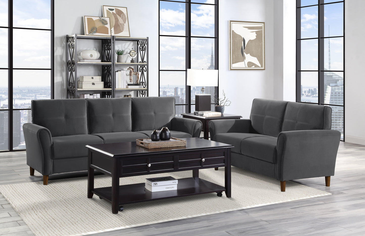 Homelegance Dunleith Loveseat in Gray Velvet with Tufted Detail 9348GRY-2