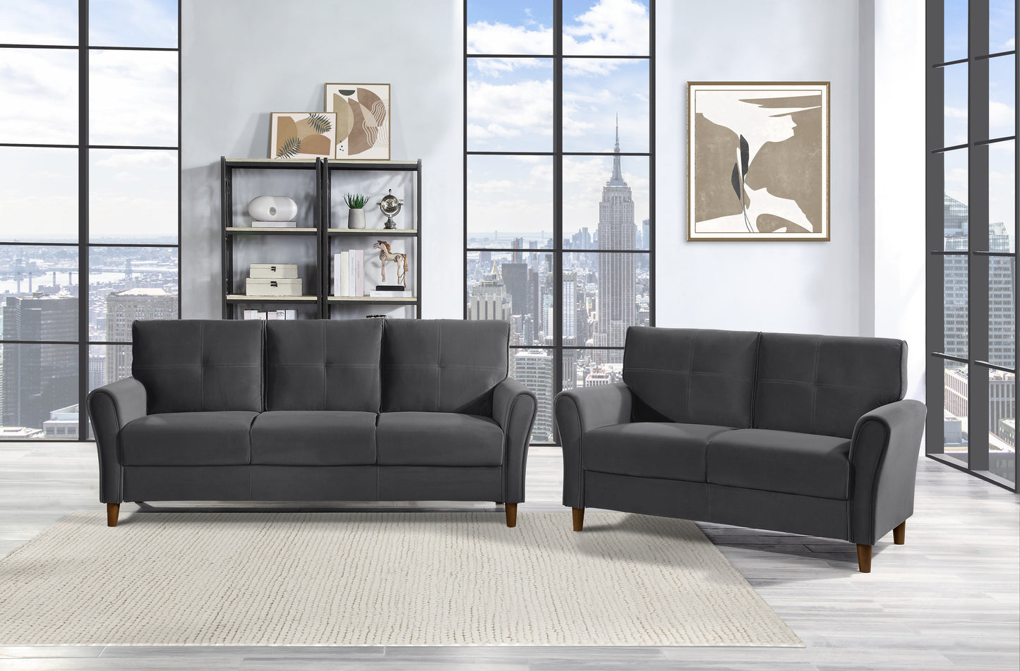 Homelegance Dunleith Loveseat in Gray Velvet with Tufted Detail 9348GRY-2