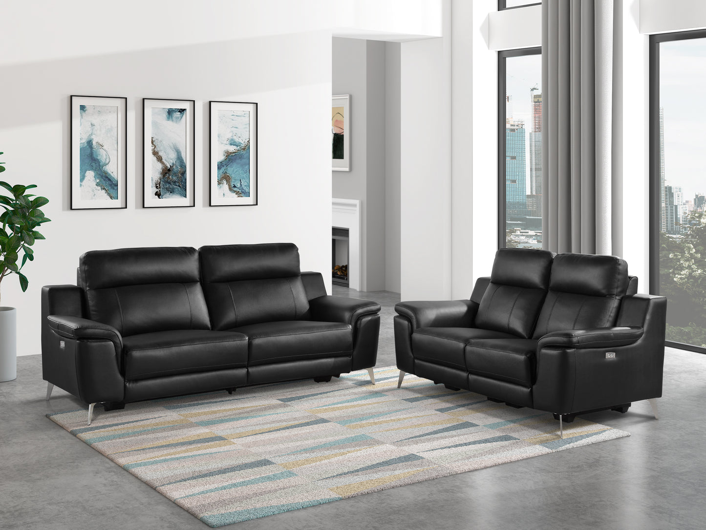 Homelegance Antonio Sectional Sofa Black Top Grain Leather Power Recline 9360BLK-3PW