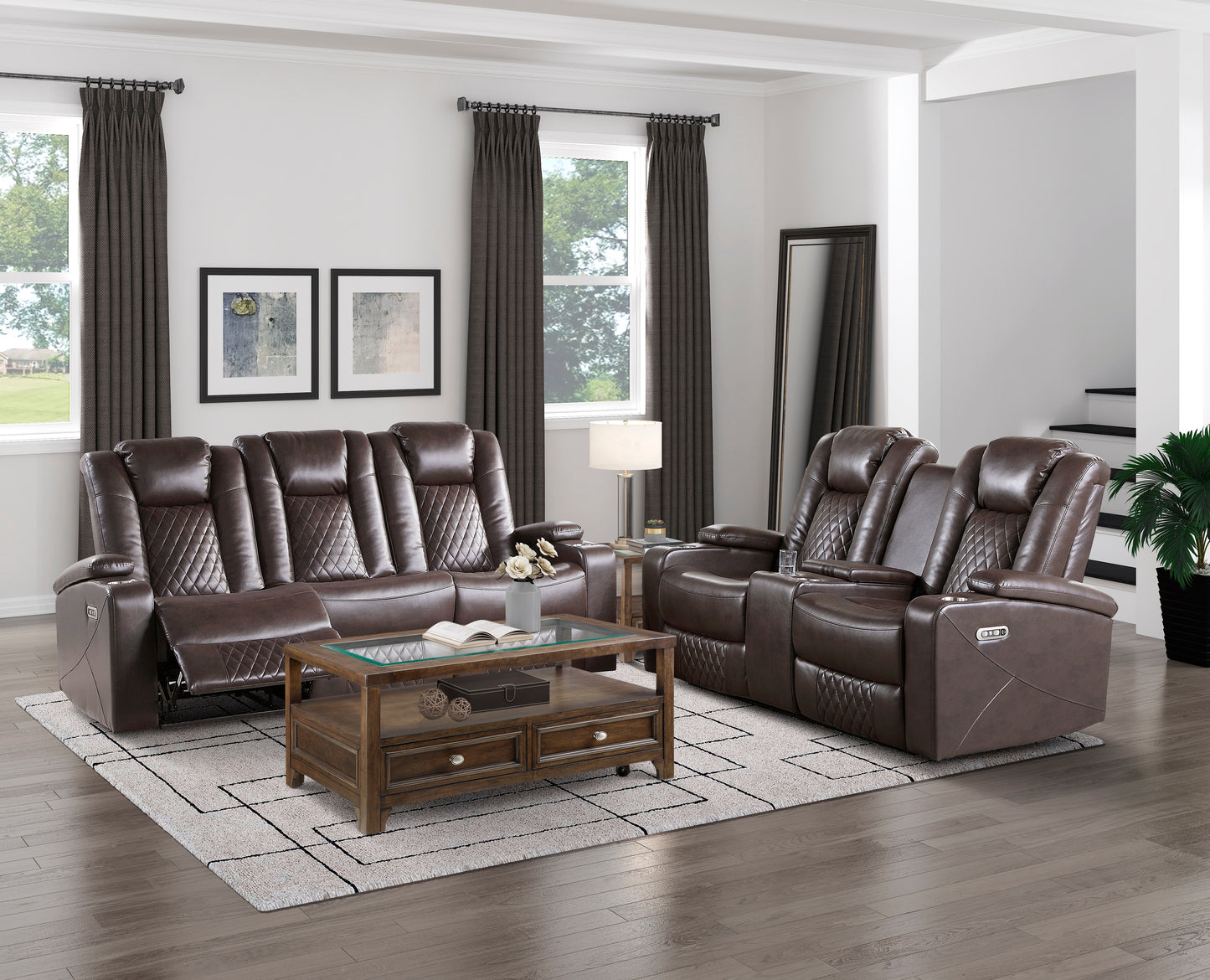 Homelegance Caelan Loveseat Power Reclining Dark Brown 9366DB-2PWH