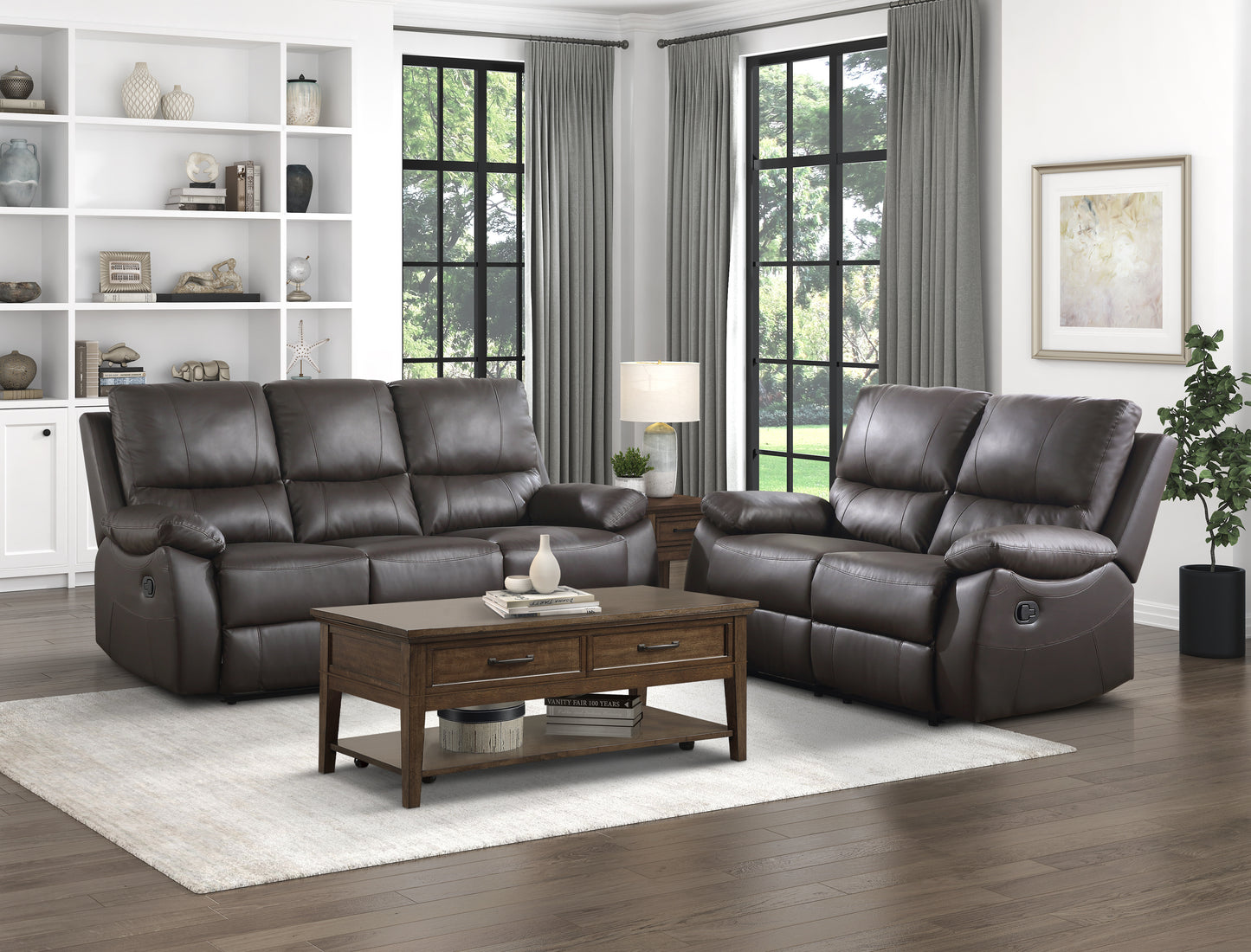 Homelegance Dawson Loveseat Reclining in Brown Faux Leather 9368BRW-2