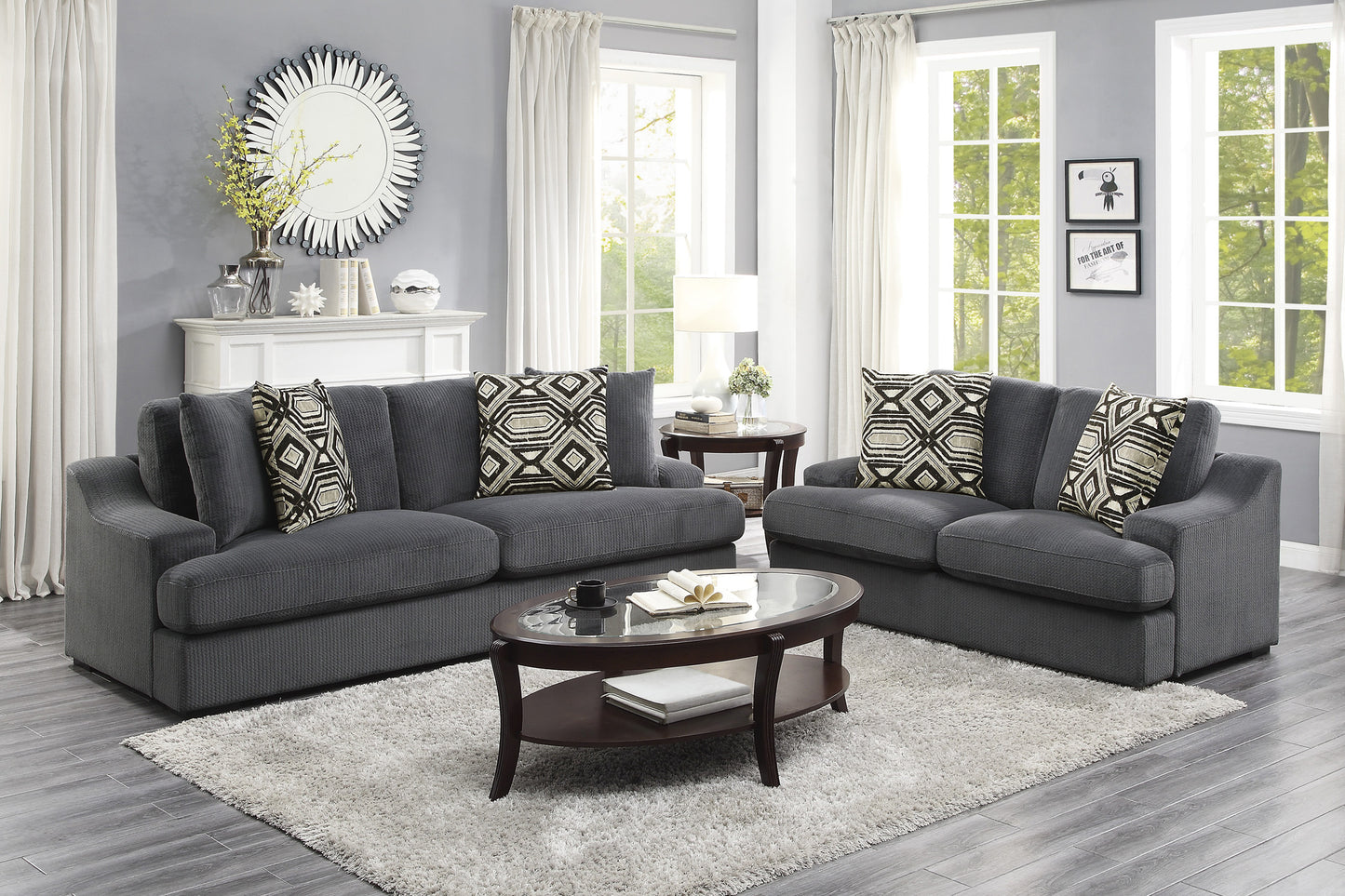 Homelegance Orofino Dark Gray Textured Microfiber Sectional Sofa 9404DG-3