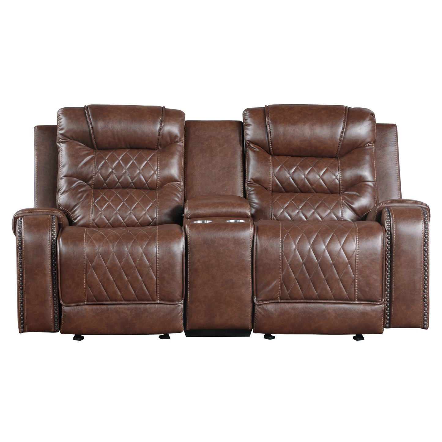 Homelegance Putnam Glider Reclining Loveseat with Center Console in Brown 9405BR-2
