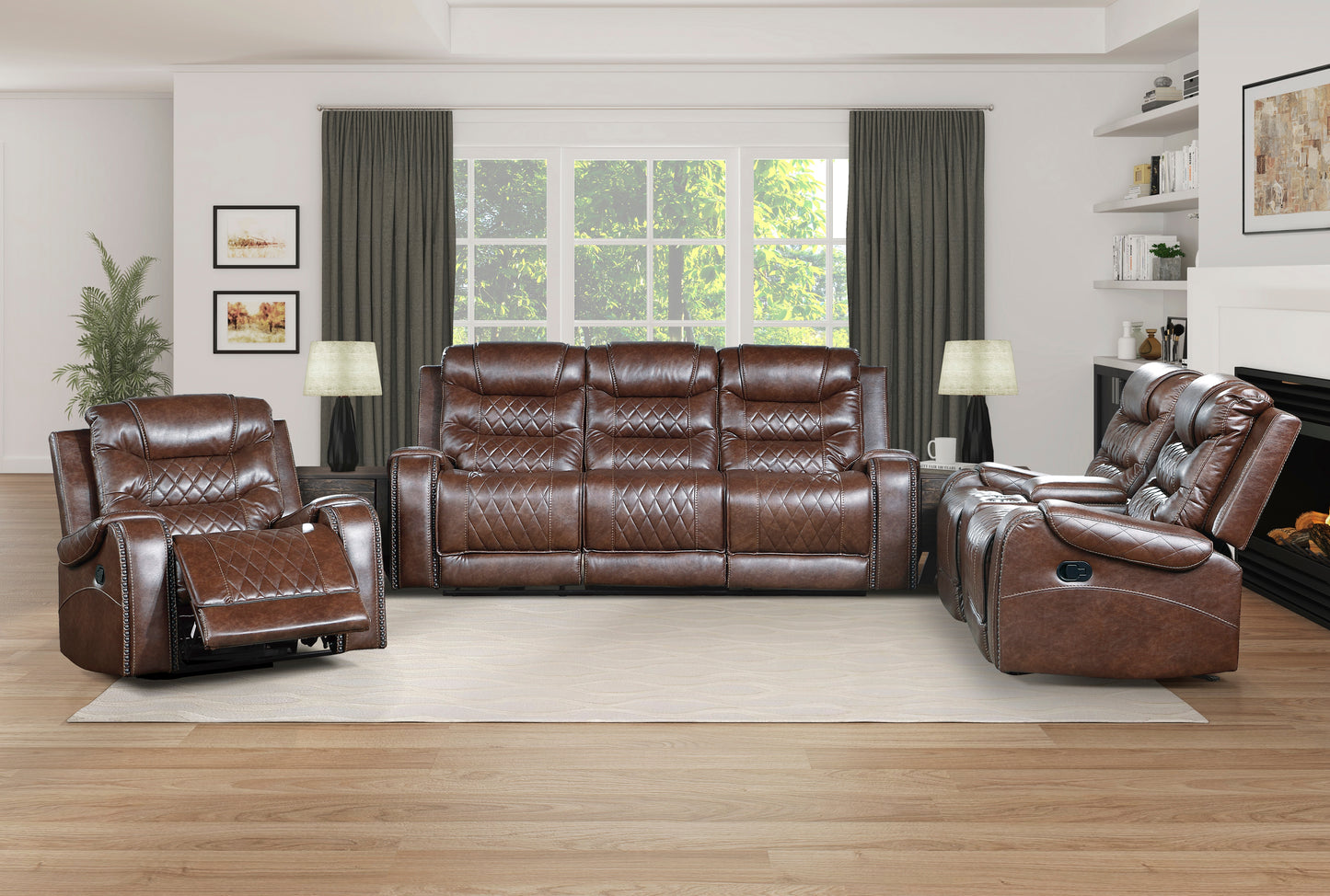 Homelegance Putnam Swivel Glider Reclining Chair in Brown Faux Leather 9405BR-1