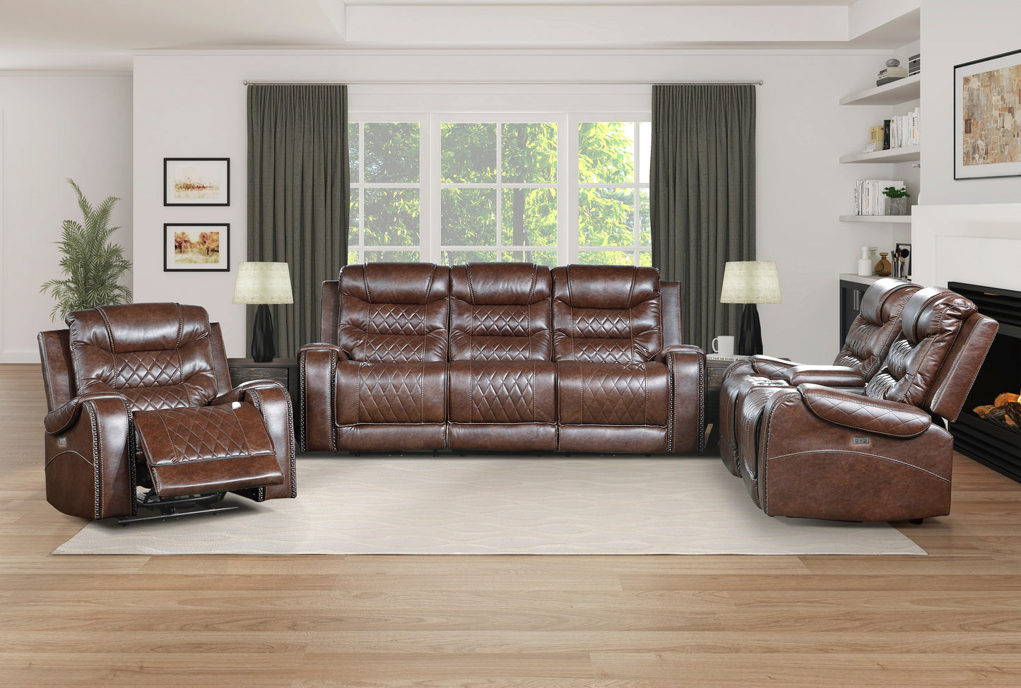 Homelegance Putnam Reclining Chair Power Recliner in Brown Faux Leather 9405BR-1PW
